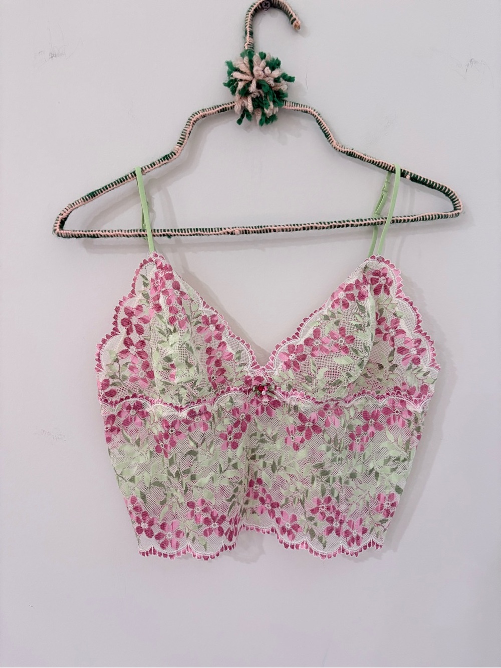 Vintage Victorias Secret Floral Lace Bralette Crop Top - Pink & Green
